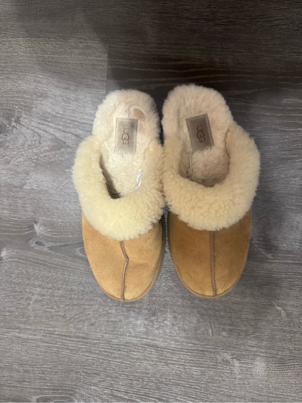 UGG Chestnut Suede Shearling Clog Slippers Platform